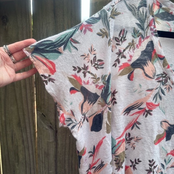 Rachel Zoe 100% Linen Plus Size Floral Casual Loose Fit Short Sleeve Tee - Picture 2 of 6